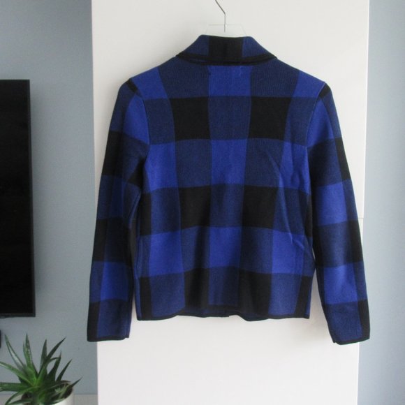 JONES New York Women’s Plaid Sweater Jacket sz. Small Petite Blue Black - Picture 3 of 10